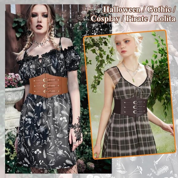 Women Corset Wide Stretch Waspie Elastic Waist Belt with Brown Buckle Gold - Picture 6 of 6